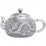 「银龙壶 · Silver Dragon Flame」 — 200ml Handmade 999 Pure Silver Boiling Teapot (Dragon Relief · Reduction-Fired Finish · Japanese-Inspired Form) - Image 2
