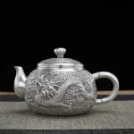 「银龙壶 · Silver Dragon Flame」 — 200ml Handmade 999 Pure Silver Boiling Teapot (Dragon Relief · Reduction-Fired Finish · Japanese-Inspired Form) - Image 4
