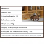 Silver pot 999 sterling silver handmade tea set Japanese retro teapot kettle home tea ceremony Kungfu tea set 120ml - Image 6