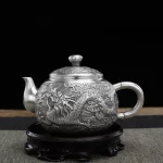 「银龙壶 · Silver Dragon Flame」 — 200ml Handmade 999 Pure Silver Boiling Teapot (Dragon Relief · Reduction-Fired Finish · Japanese-Inspired Form) - Image 3