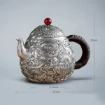 「龙蛋壶 · Dragon Egg」 — 350ml Hand-Carved 999 Pure Silver Teapot (Double Dragon Relief · Boiling & Brewing · Large Capacity) - Image 5