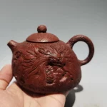 「藏龙珐琅壶 · Hidden Dragon Enamel Zisha」 — Old Chinese Handicraft Yixing Teapot (Red Stoneware · Enamel Detail · Hidden Dragon Motif · Collector’s Mark)