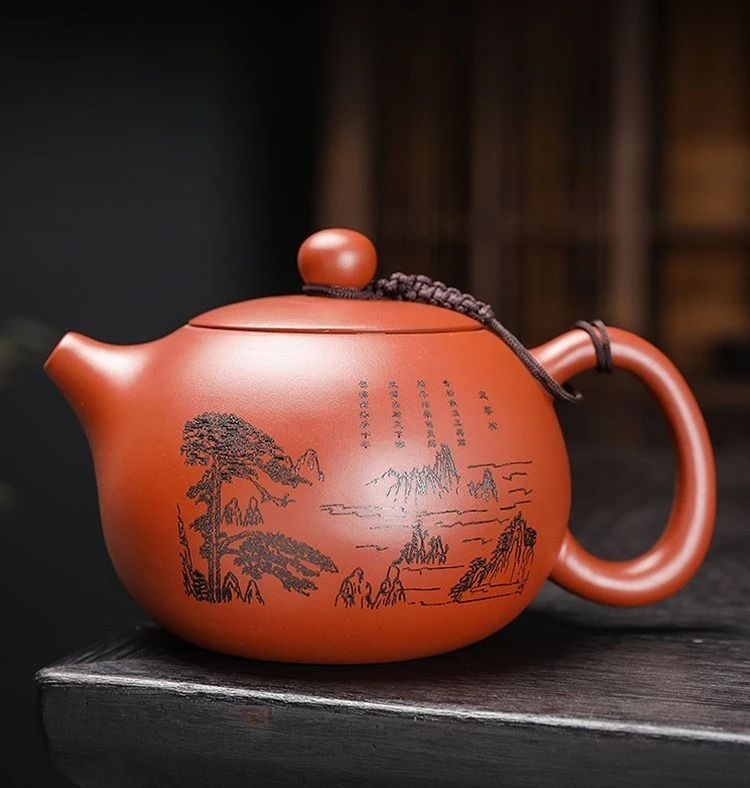 kf-S09ceb59f88bc412bbc09e2225935b72fu 「山水藏壶 · Landscape Vault」 — 440ml Handcrafted Yixing Purple Clay Teapot | Large Capacity with 9-Hole Filter · JINGDE Folk Artisan Edition - Image 1