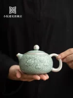 Teapot Ceramic High-end Relief Hand-painted Silver Box Large Capacity Multi-functional with Handle Household Gourd Green Glaze - Image 5