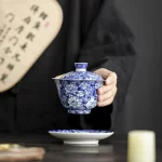 Blue and White Color Dragon Flower Pattern Sancai Gaiwan Tea Tureen Infuser Kitchen Teaware Drinking Accessories - Image 2