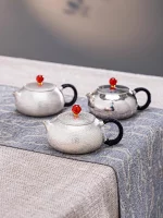 「清影壶 · Clear Whisper」 — 90ml Handmade 999 Sterling Silver Teapot (Xishi Form · Frosted Texture · Red Glass Finial · Compact Gongfu Vessel) - Image 4