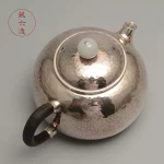 「藏六壶 · Zangroku Form」 — 350ml Hand-Carved 999 Sterling Silver Teapot (Geometric Hammer Pattern · Jade Knob · Retro Japanese Style) - Image 2