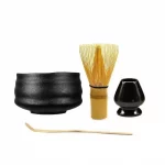 Elegent Crude Matte Black Ceramic Chawan Kiln Glazed Handmade Japanese Matcha Bowl Bamboo Whisk Holder Scoop