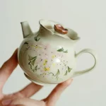 「灰影桃花壶 · Petal Ash」 — 90ml Grass-Ash Glazed Ceramic Teapot (Pure Hand-Painted Peach Blossom Motif · Miniature Gongfu Brewing Vessel) - Image 5