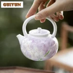 160ml Hand-painted Lily Jade Mud Handle Teapot Elegant Tea Infuser Pot Tea Brewing Kettle With Filter Teaset Supplies Craft Gift
