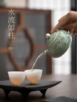 Teapot Ceramic High-end Relief Hand-painted Silver Box Large Capacity Multi-functional with Handle Household Gourd Green Glaze - Image 2