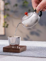 「清影壶 · Clear Whisper」 — 90ml Handmade 999 Sterling Silver Teapot (Xishi Form · Frosted Texture · Red Glass Finial · Compact Gongfu Vessel) - Image 2