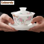 135ml White Jade Clay Gaiwan Ancient Hand-painted Flower Anti-scald Tea Tureen Tea Maker Cover Bowl Drinkware Supplies Ornaments