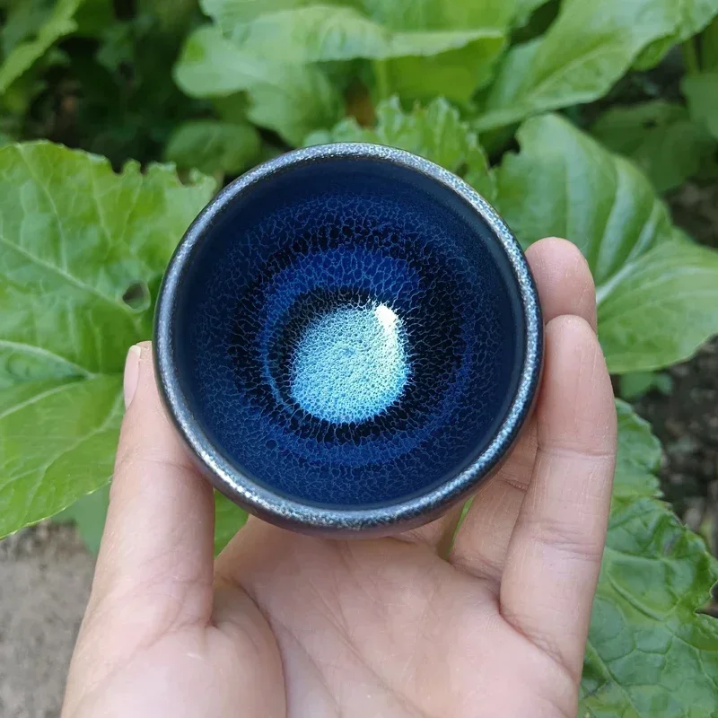kf-S1898a63cafba4f4faf83fc450c425b0er Jianzhan 60ml Tenmokus Tea Cup with great blue glaze Ceramic Tea Bowl Heat Resistant Keep Warm Natural Clay Ore Glaze China - Image 1