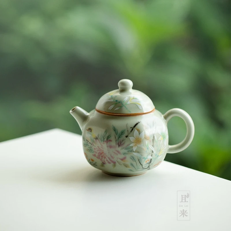 kf-S1aebcd01d5ab4174aeca8da5f62abb8d8 Chinese Style Ru Ware Antique Teapot Retro Domestic Ceramic Small Size Hexagonal Pot Kung Fu Tea Set Teapot - Image 1