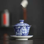 Blue and White Color Dragon Flower Pattern Sancai Gaiwan Tea Tureen Infuser Kitchen Teaware Drinking Accessories - Image 5