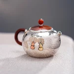 「葫芦喜壶 · Gourd Harmony」 — 280ml Handmade 999 Sterling Silver Teapot (Xishi Copper Core · Silver-Wrapped Body · Gourd Motif · Anti-Scalding Design)