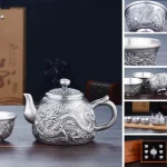 「福云壶 · Auspicious Cloud」 — 300ml Handmade 999 Sterling Silver Teapot (Engraved Blessing Character · Cloud Motif · Gongfu Brewing Vessel) - Image 6