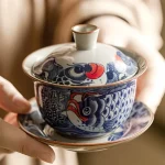 130ml Chinese Blue and White Ceramic Tea Tureen Handmade Fish Gaiwan Beauty Tea Infuser Teacup Household Tea Bowl Teaware - Image 2