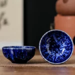 1pc 45ml Small Ceramic Cup Kiln Change Teacup Master Cup Tasting Cup Satin Blue Water Cup Tea Bowl Jianzhan Teahouse Cha Teawar