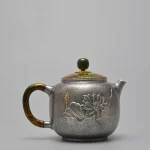 「翠莲壶 · Verdant Bloom」 — 200ml Handmade 999 Sterling Silver Teapot (Lotus Motif · Enamel Lid · Gilded Accents · High-End Small Gongfu Teapot)
