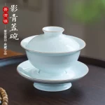 Porcelain Kiln Fire Handmade Jingdezhen High-End Ceramics Bluish White Cover Teacup Single Non-Scald Gift Box