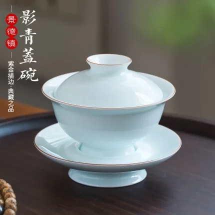 Porcelain Kiln Fire Handmade Jingdezhen High-End Ceramics Bluish White Cover Teacup Single Non-Scald Gift Box