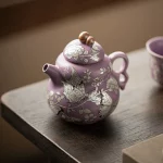 120ML Purple Ru Kiln Hand-painted Silver Butterfly Love Flower Gourd Pot Can Be Opened Ceramic Anti-scalding Teapot Kung Fu Gift