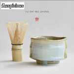 Creative Bamboo Joint Ceramic Matcha Bowl Soda Glazed Jianshui Tea Ceremony Tea Wash Bowl Japanese Coarse Ceramic Shio Soup Bowl