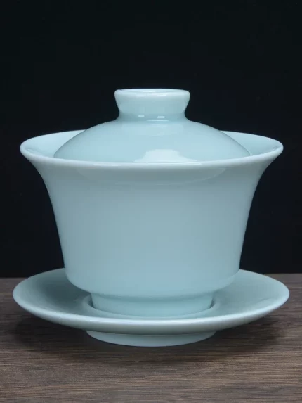 Gaiwan Longquan Celadon Kung Fu Tea Set Three Talents Ge Kiln Open Slices Ceramic Tea Bowl Hand Grab Covered Bowl