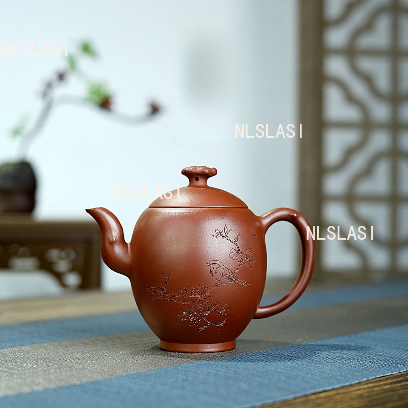 kf-S391ed7c6517f42269693ec8ace518ef01 「香禽壶 · Incense Wing」 — 300ml Handmade Yixing Purple Clay Teapot (Raw Ore Purple Clay · 9-Hole Filter · Bird & Blossom Engraving) - Image 1