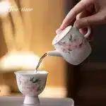 「桃影壶 · Spring Whisper」 — 130ml Pure Hand-Painted Peach Blossom Teapot (Modern Chinese Style · Porcelain Clay Body · Built-in Chhai Filter · Handmade for Puer & Gongfu Brewing) - Image 4