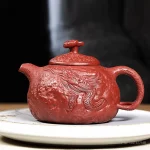 「藏龙壶 · Hidden Dragon Flame」 — 220cc Handmade Yixing Purple Clay Teapot (Dragon Relief · Original Mine Dahongpao Clay · Gongfu Brewing Pot)