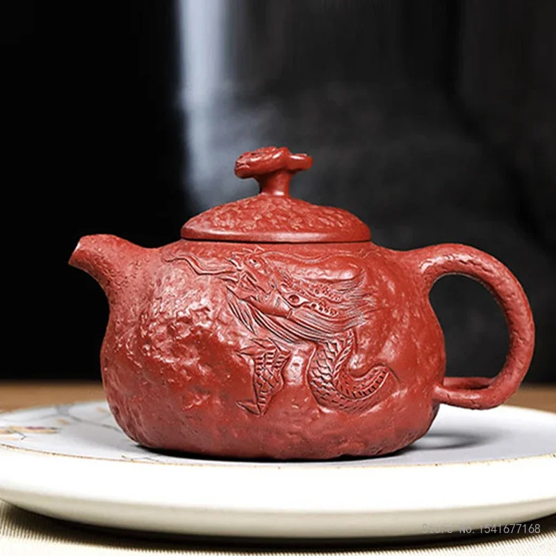 kf-S3c3b08bb3fa44567a8f08fdd2cd0883fO Yixing Purple Clay Pot Handmade Teapot, Dragon Pattern, Handmade Kongfu Tea Pot, New Chinese Original Mine Dahongpao, 220cc, 1Pc - Image 1
