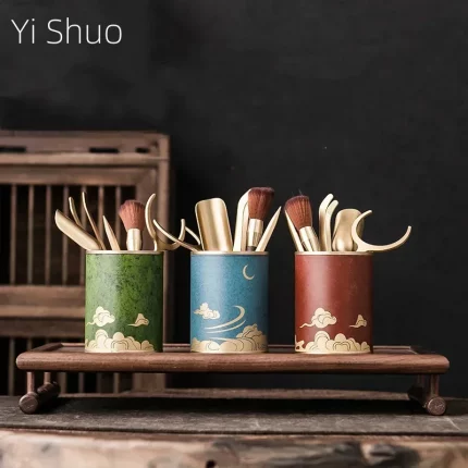 Painted Lacquer Tea Ceremony Six Items Pure Copper Kung Fu Tea Set Tea Ceremony Utensils Tea Clamp Tea Spoon Tea Pin Tea Filter