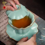 High-Grade Ceramic Azure Ru Ware Tureen Single Large Size Tea Brewing Bowl Making Kung Fu Utensils