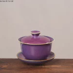 Jun Kiln gaiwan ceramic Jun purple Sancai tea cup Chinese kiln glaze high-grade kung fu tea set single Jun porcelain tea bowl