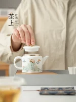 「绣花瓷壶 · Blossom Pearl」 — 200ml White Porcelain Teapot (Colorful Floral Motif · Embroidered Ball-Inspired Form · Anti-Scald Handle · Gongfu Brewing Vessel) - Image 4