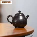 「高盘壶 · Ashwing」 — 200ml Handmade Yixing Purple Clay Teapot (Raw Ore Dahongpao Covered with Ash · High Pan Form · Bird & Branch Engraving) - Image 6