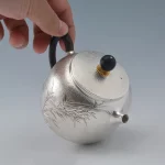 「竹影壶 · Bamboo Whisper」 — 220ml Handmade 999 Sterling Silver Teapot (Engraved Bamboo Motif · Textured Body · Black Handle & Swirl Lid) - Image 3