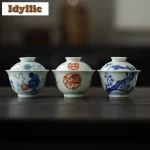 130ml Antique Blue And White Gaiwan Vintage Tea Tureen Household Tea Bowl With Lid Kit Tea Maker Cover Bowl Teaware Craft Gift