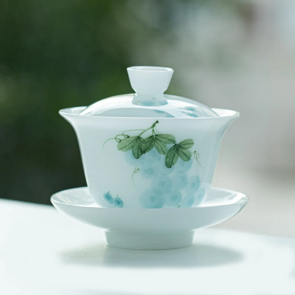 kf-S4fa2c4afa68b45dc95acaaaa22ca45c6B Ceramic Gaiwan Teacup Handmade Large Tea Tureen Chinese White Porcelain Tea Bowl Tea Set Accessories Master Cup 120ml - Image 1