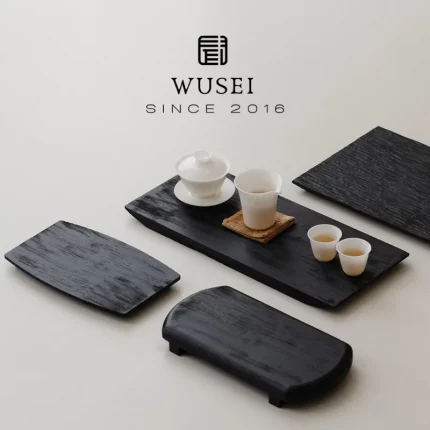Carbonized wood tray Japanese wabi-sabi style retro ornaments Home tea ceremony accessories tea tray