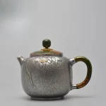 「翠莲壶 · Verdant Bloom」 — 200ml Handmade 999 Sterling Silver Teapot (Lotus Motif · Enamel Lid · Gilded Accents · High-End Small Gongfu Teapot) - Image 2