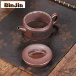 「止水壶 · Heartstill」 — 190ml Handmade Yixing Purple Clay Teapot (Raw Ore Purple Mud · Large-Caliber Form · Inscribed Panel) - Image 6