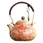 Ceramic Blue and White Firestone Red Tiled Beam Teapot with Gold Inscriptions Peony Soaking Teapot - Image 5