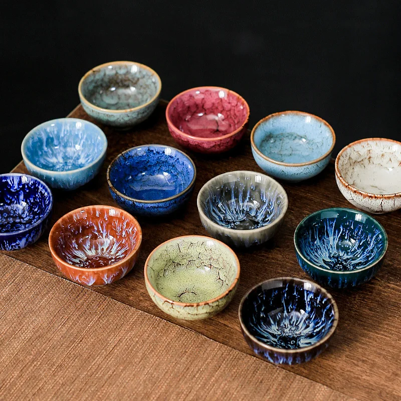 kf-S65e055f597f94ca78d2c798fb6c69590x 45ml Small Ceramic Cup Kiln Change Teacup Master Cup Tasting Cup Satin Blue Water Cup Tea Bowl Jianzhan Teahouse Cha Teaware - Image 1