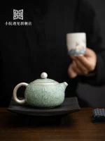 Teapot Ceramic High-end Relief Hand-painted Silver Box Large Capacity Multi-functional with Handle Household Gourd Green Glaze - Image 3