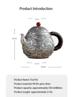 「龙蛋壶 · Dragon Egg」 — 350ml Hand-Carved 999 Pure Silver Teapot (Double Dragon Relief · Boiling & Brewing · Large Capacity) - Image 6