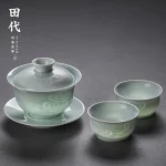 180ML celadon cover bowl, Chinese style pure hand-carved Kung Fu tea set, tea bowl, hand-held tea bowl - Image 5